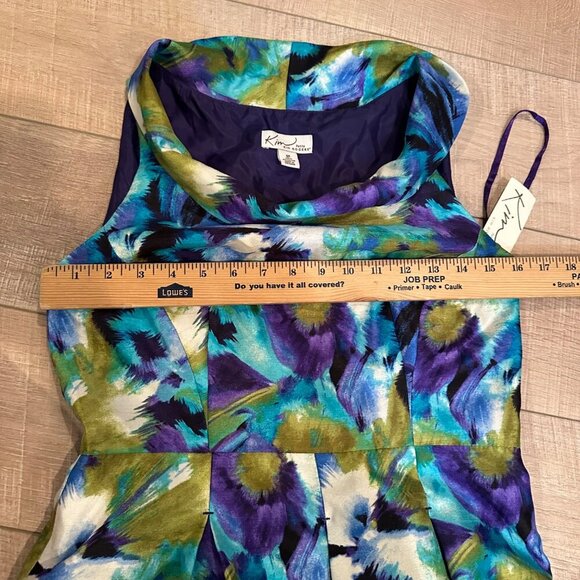 KIM ROGERS Floral Sleeveless A-Line Dress With Cowl Neck & Pleats Multicolor 6P - Picture 6 of 10